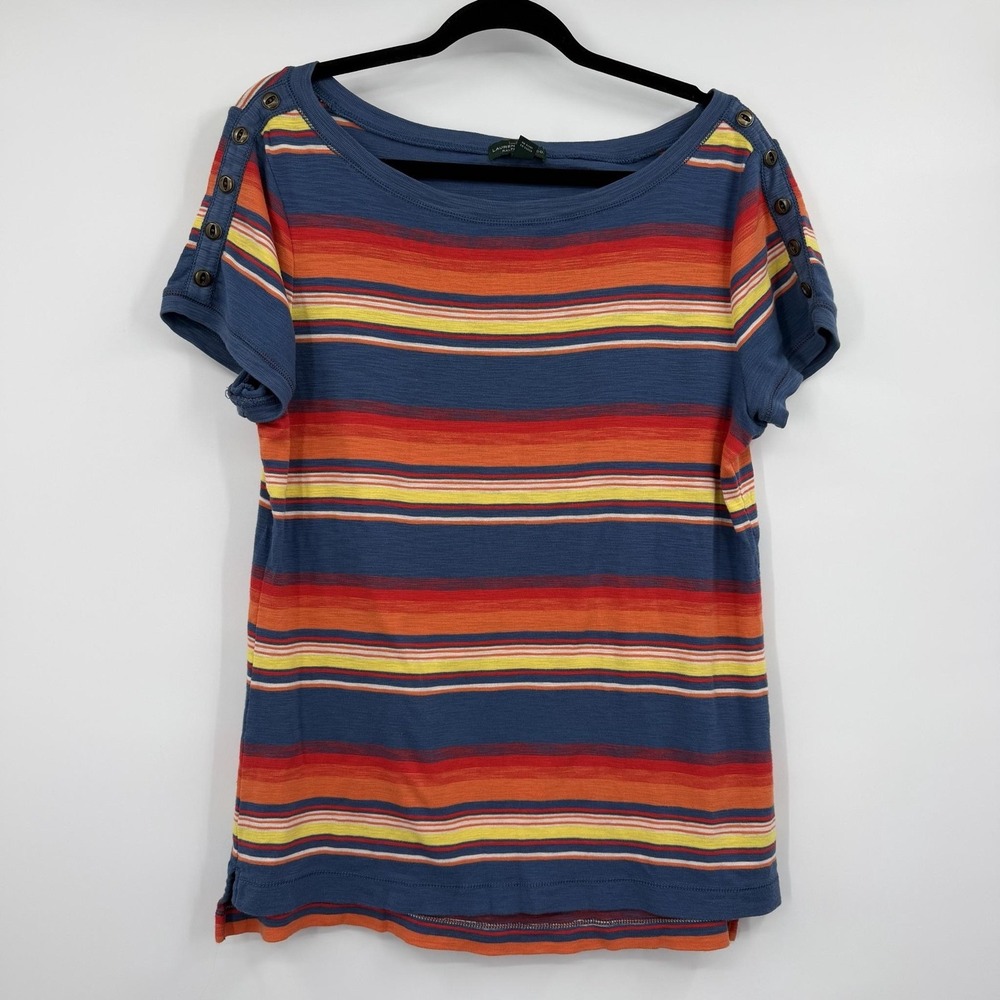 Lauren Jeans Co. Ralph Lauren Top Shirt Womens XL Blue Sunset Striped Buttons